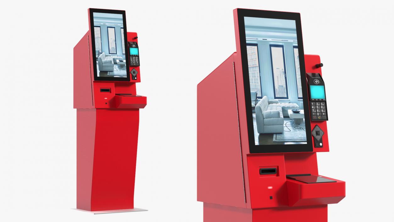 Smart Payment Hotel Kiosk Red 3D model