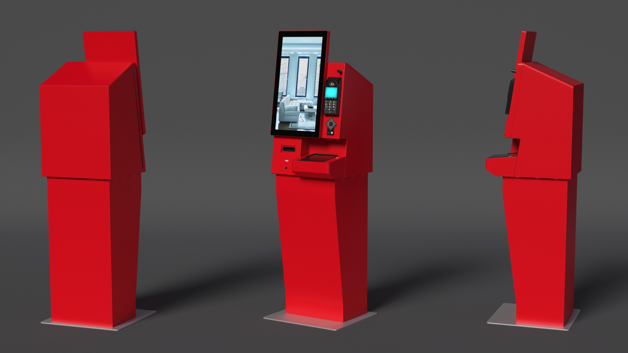 Smart Payment Hotel Kiosk Red 3D model