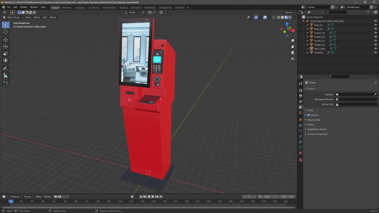 Smart Payment Hotel Kiosk Red 3D model