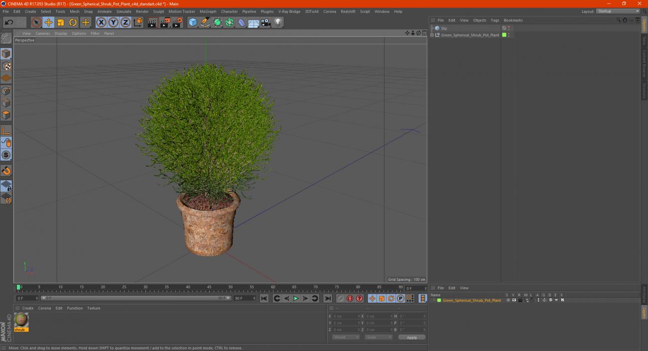 3D Green Spherical Shrub Pot Plant