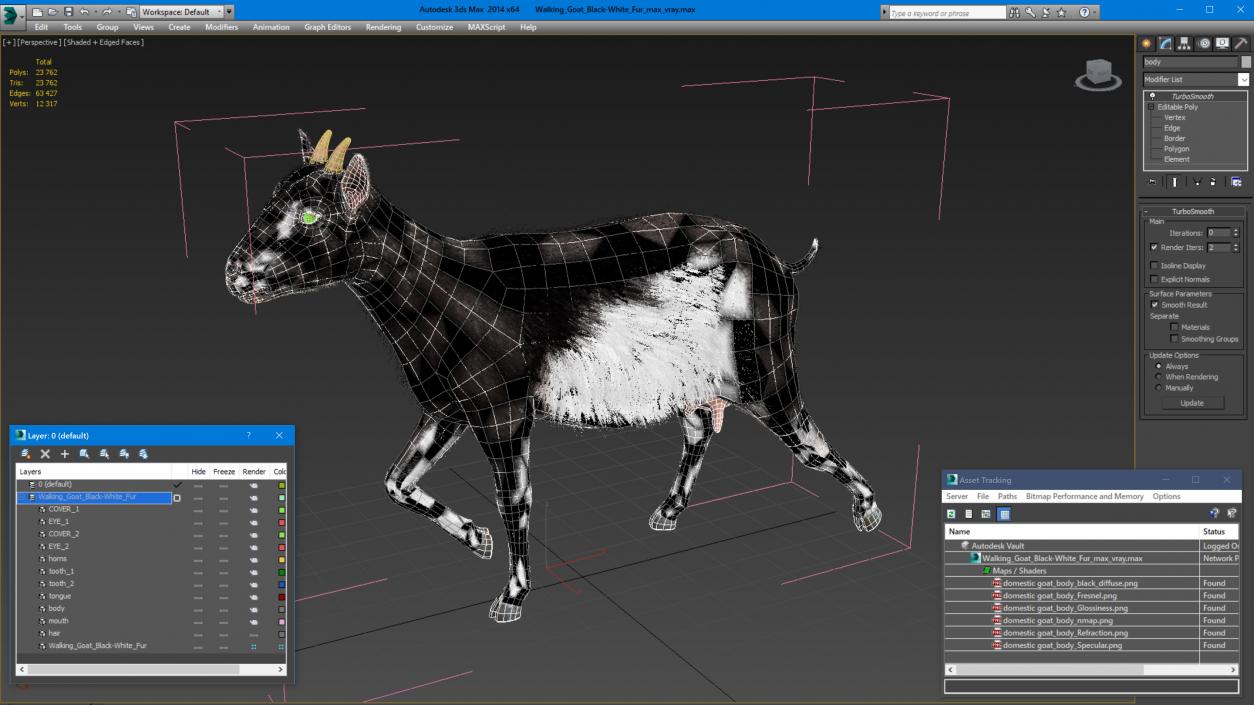 3D Walking Goat Black-White Fur model