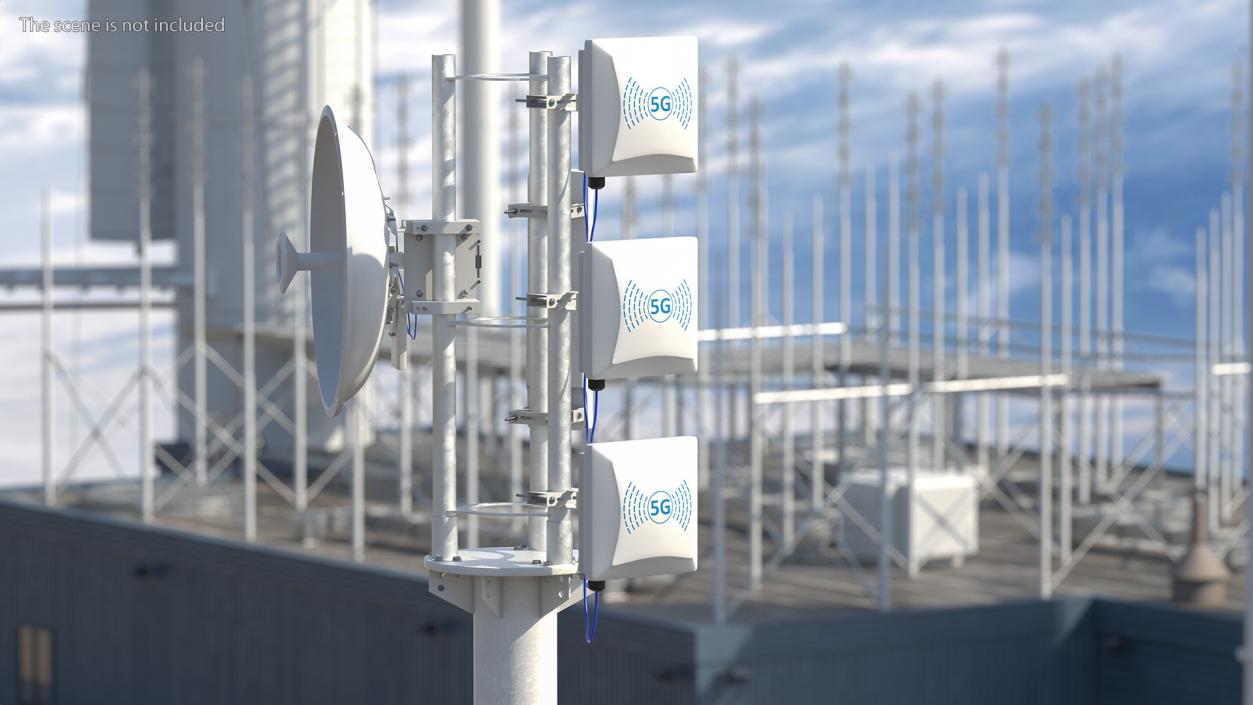 Micro Cell 5G Mobile Network Antenna on Post 3D model