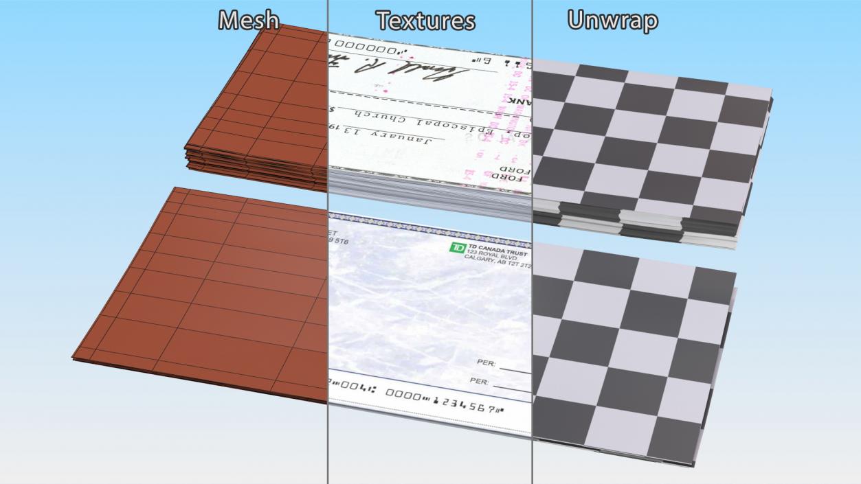 3D Bank Cheques Collection model