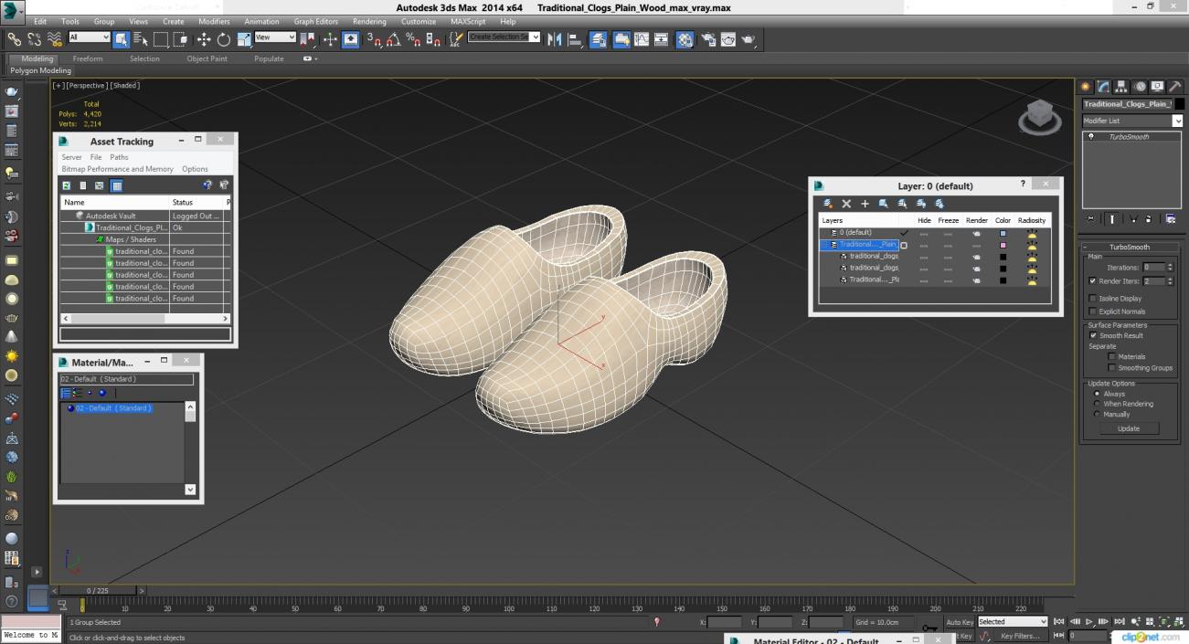 3D Traditional Clogs Plain Wood model