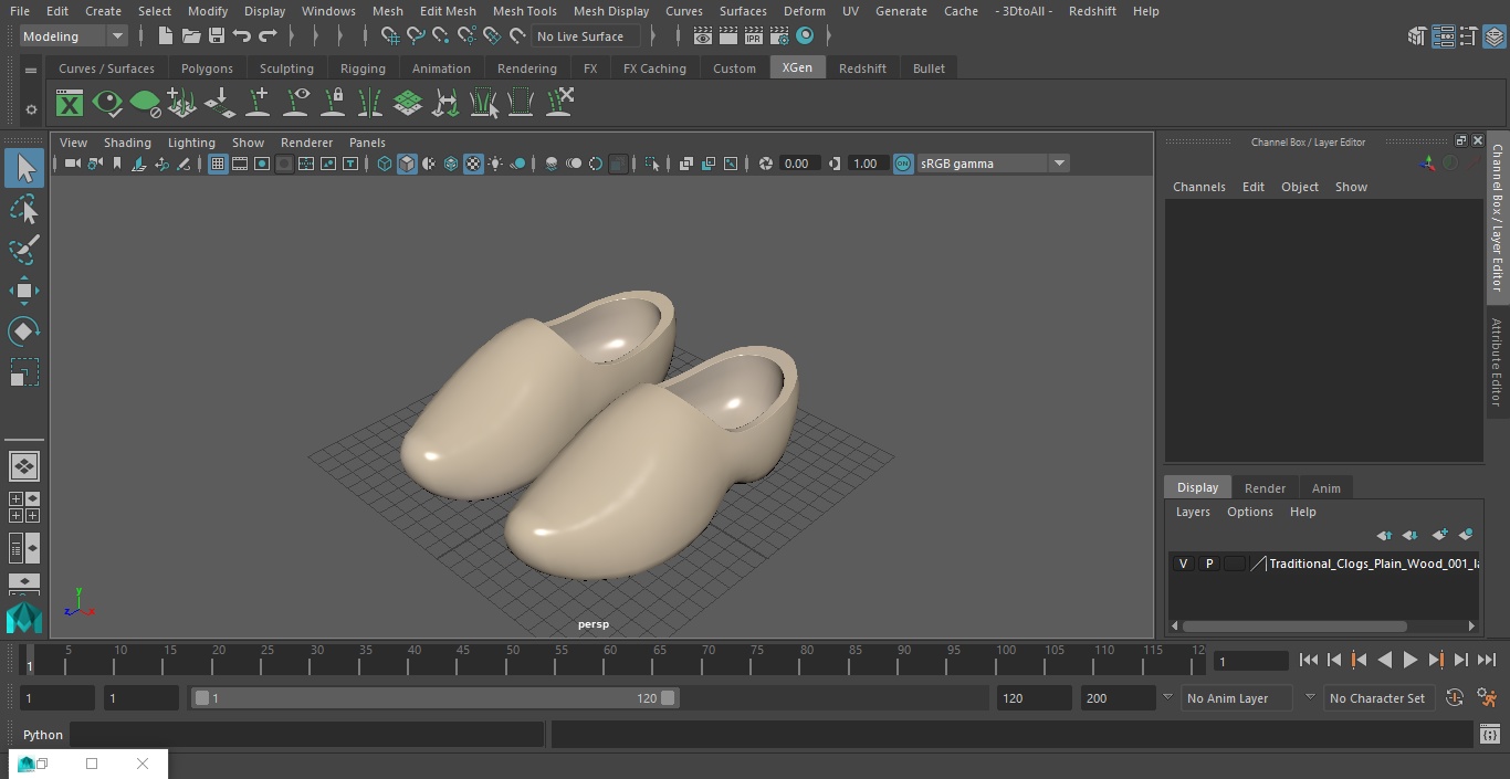 3D Traditional Clogs Plain Wood model