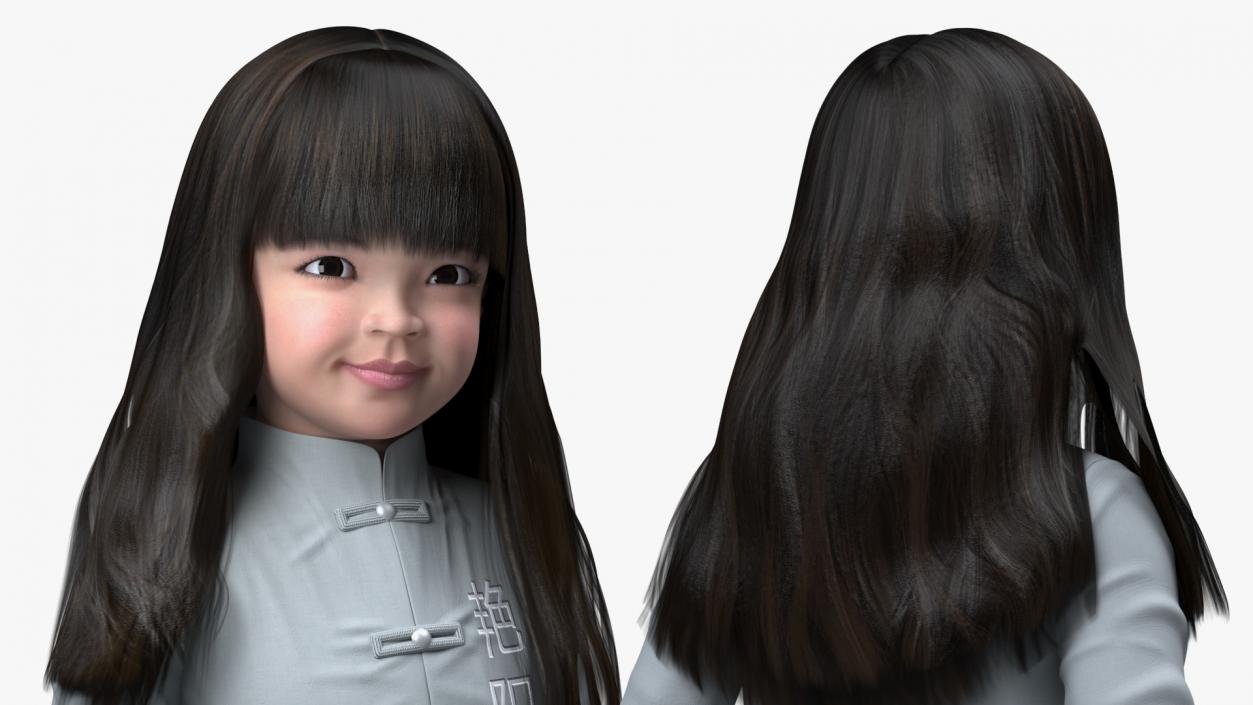 3D model Asian Girl Child in National Costume Standing