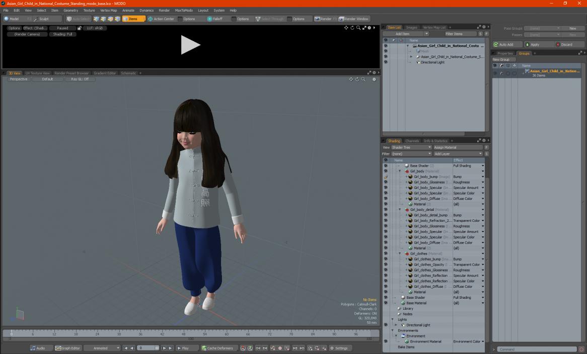 3D model Asian Girl Child in National Costume Standing