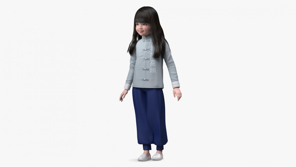 3D model Asian Girl Child in National Costume Standing