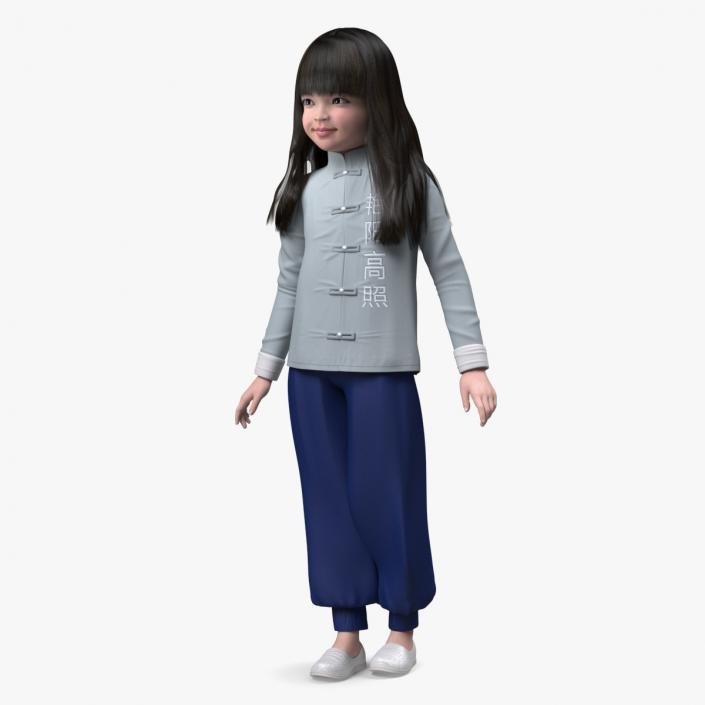 3D model Asian Girl Child in National Costume Standing