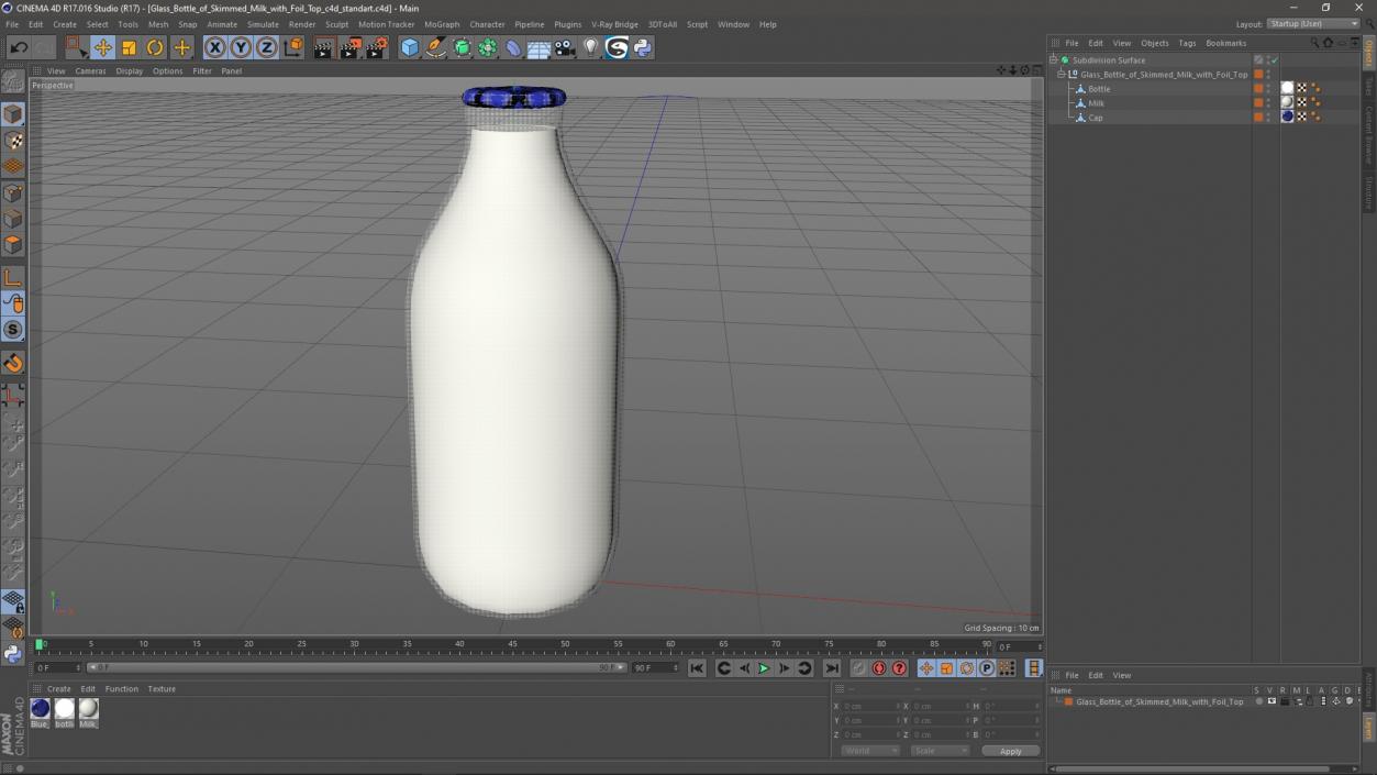 Glass Bottle of Skimmed Milk with Foil Top 3D