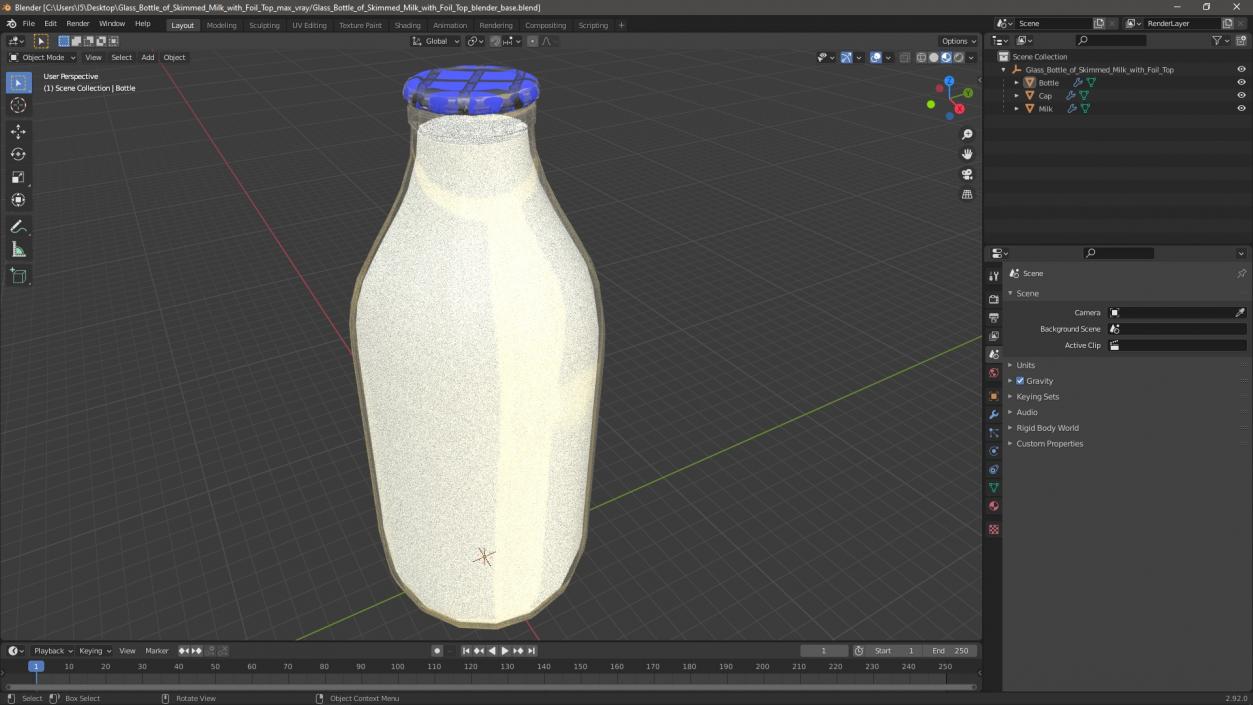 Glass Bottle of Skimmed Milk with Foil Top 3D