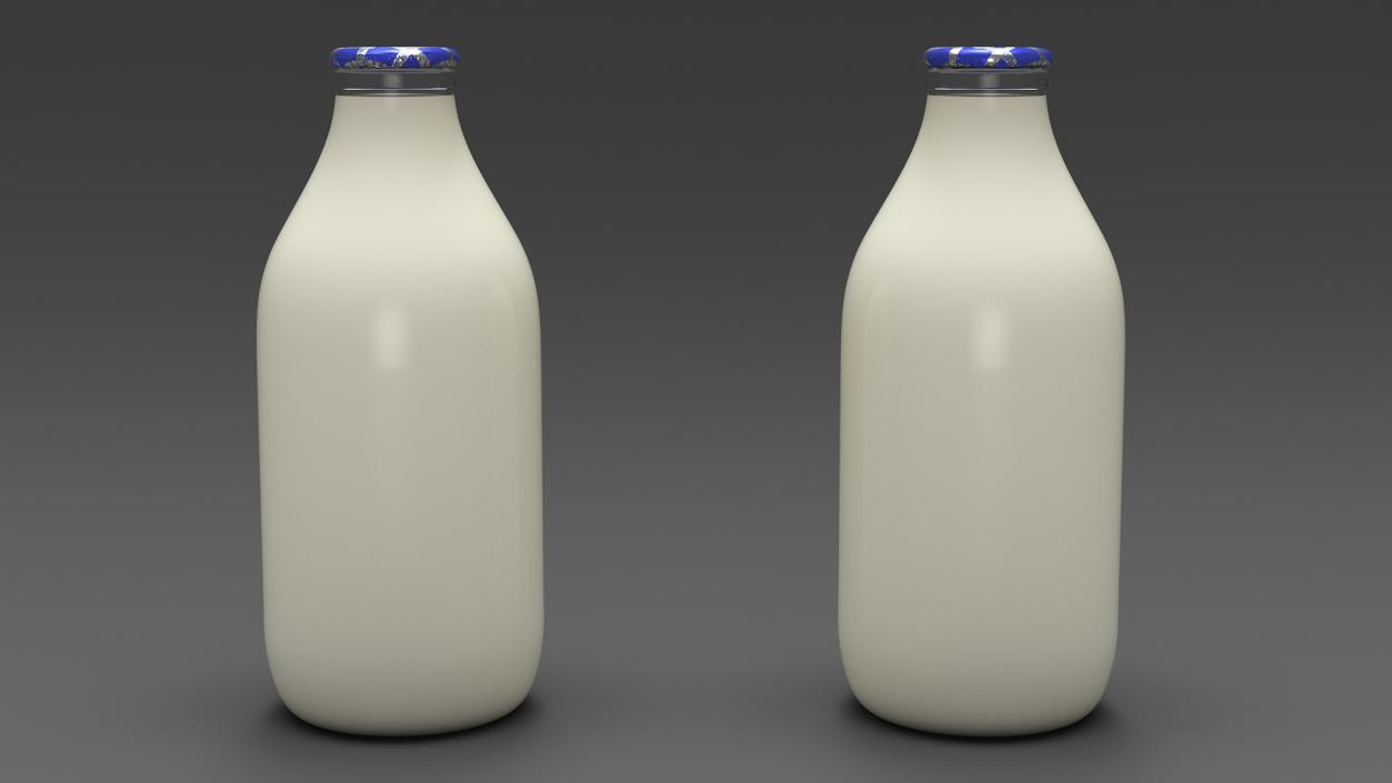 Glass Bottle of Skimmed Milk with Foil Top 3D