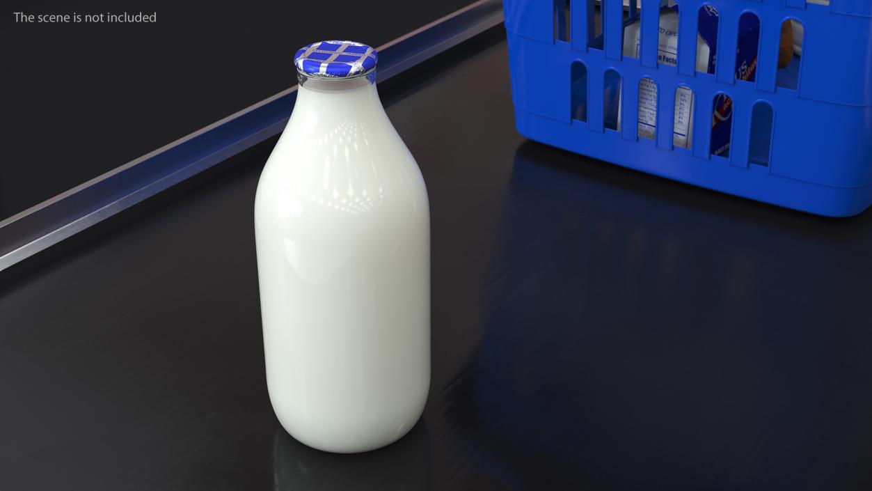 Glass Bottle of Skimmed Milk with Foil Top 3D