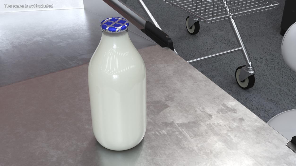 Glass Bottle of Skimmed Milk with Foil Top 3D