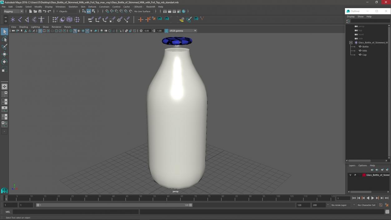 Glass Bottle of Skimmed Milk with Foil Top 3D