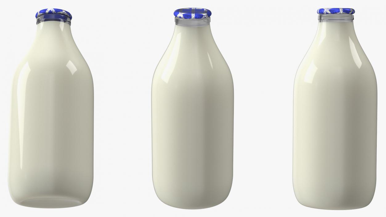 Glass Bottle of Skimmed Milk with Foil Top 3D