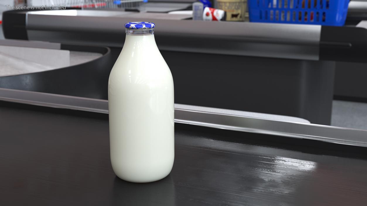 Glass Bottle of Skimmed Milk with Foil Top 3D