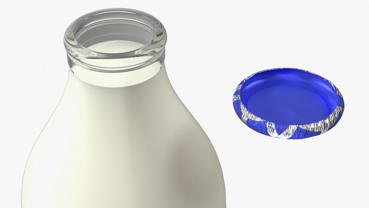 Glass Bottle of Skimmed Milk with Foil Top 3D