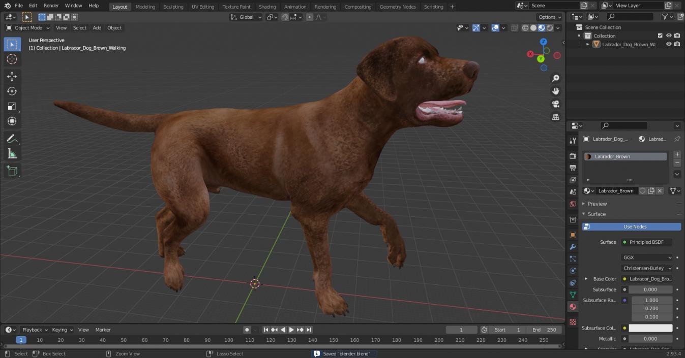 3D Labrador Dog Brown Walking