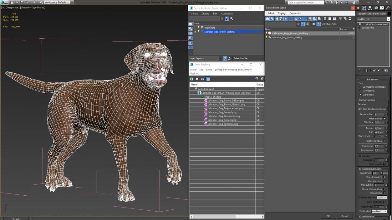 3D Labrador Dog Brown Walking