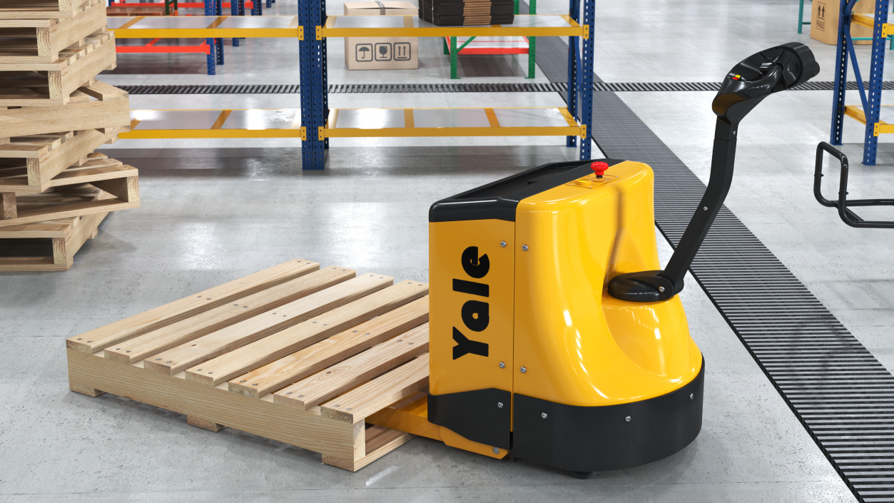 3D Self Propelled Electric Pallet Jack and Pallet Rigged model