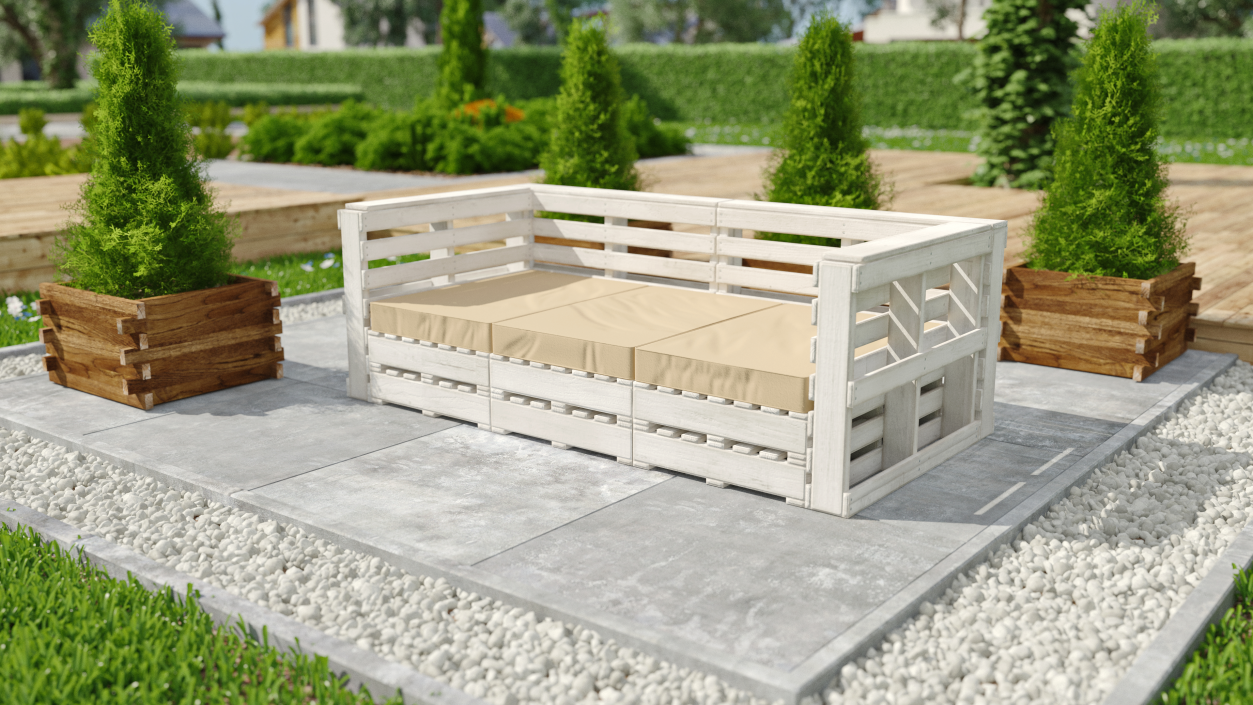 Rustic Pallet Sofa White 3D model