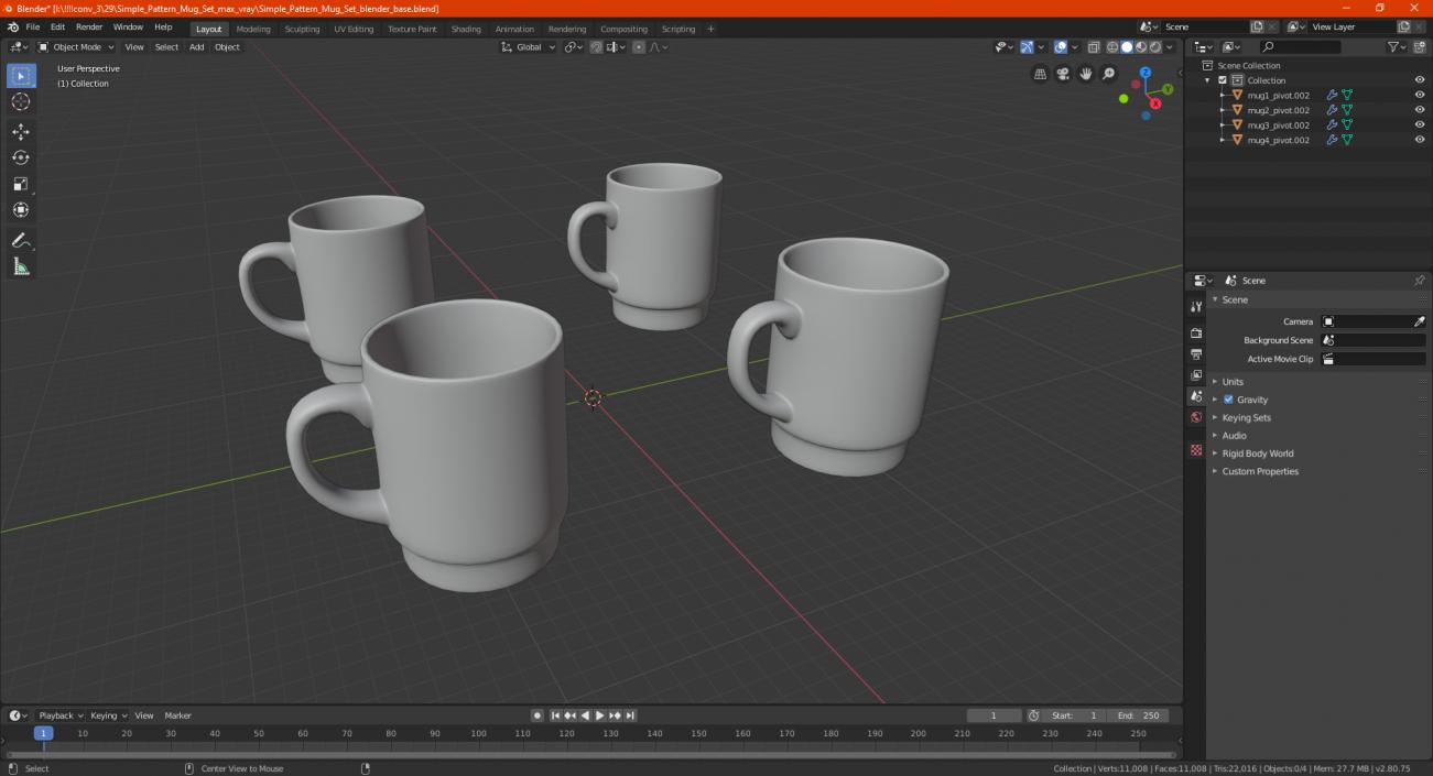 Simple Pattern Mug Set 3D