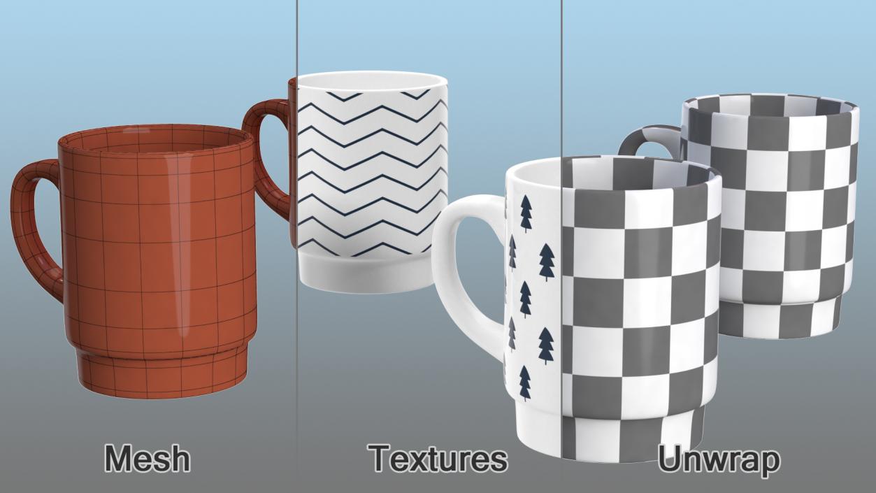 Simple Pattern Mug Set 3D