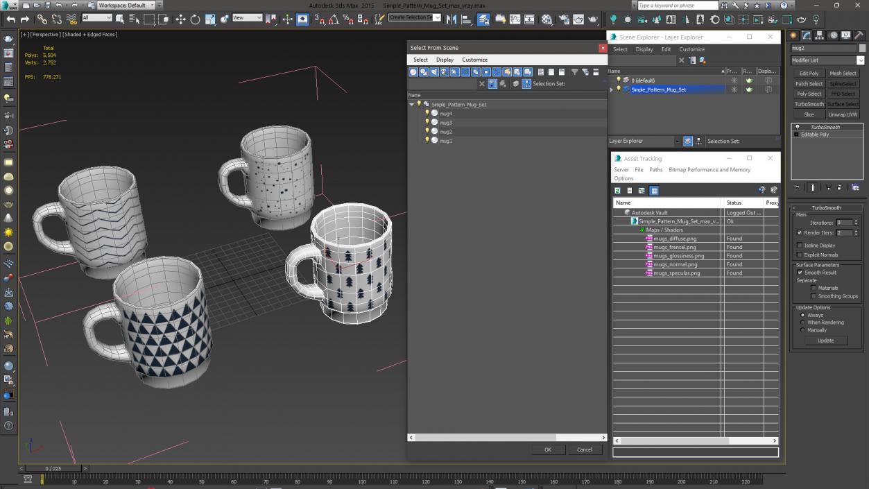 Simple Pattern Mug Set 3D