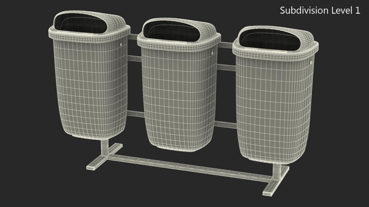 3D Outdoor Triple Plastic Trash Cans model