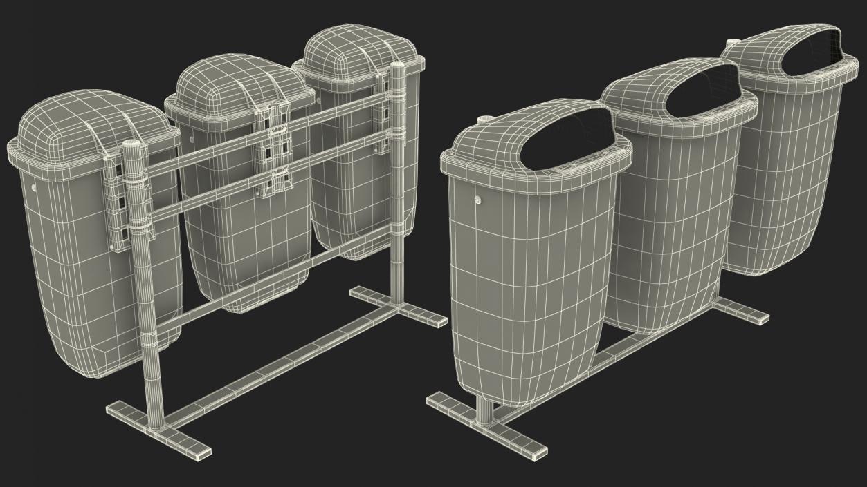 3D Outdoor Triple Plastic Trash Cans model