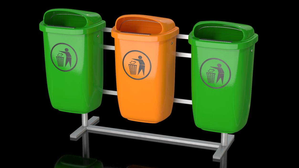 3D Outdoor Triple Plastic Trash Cans model