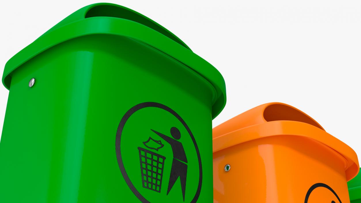 3D Outdoor Triple Plastic Trash Cans model