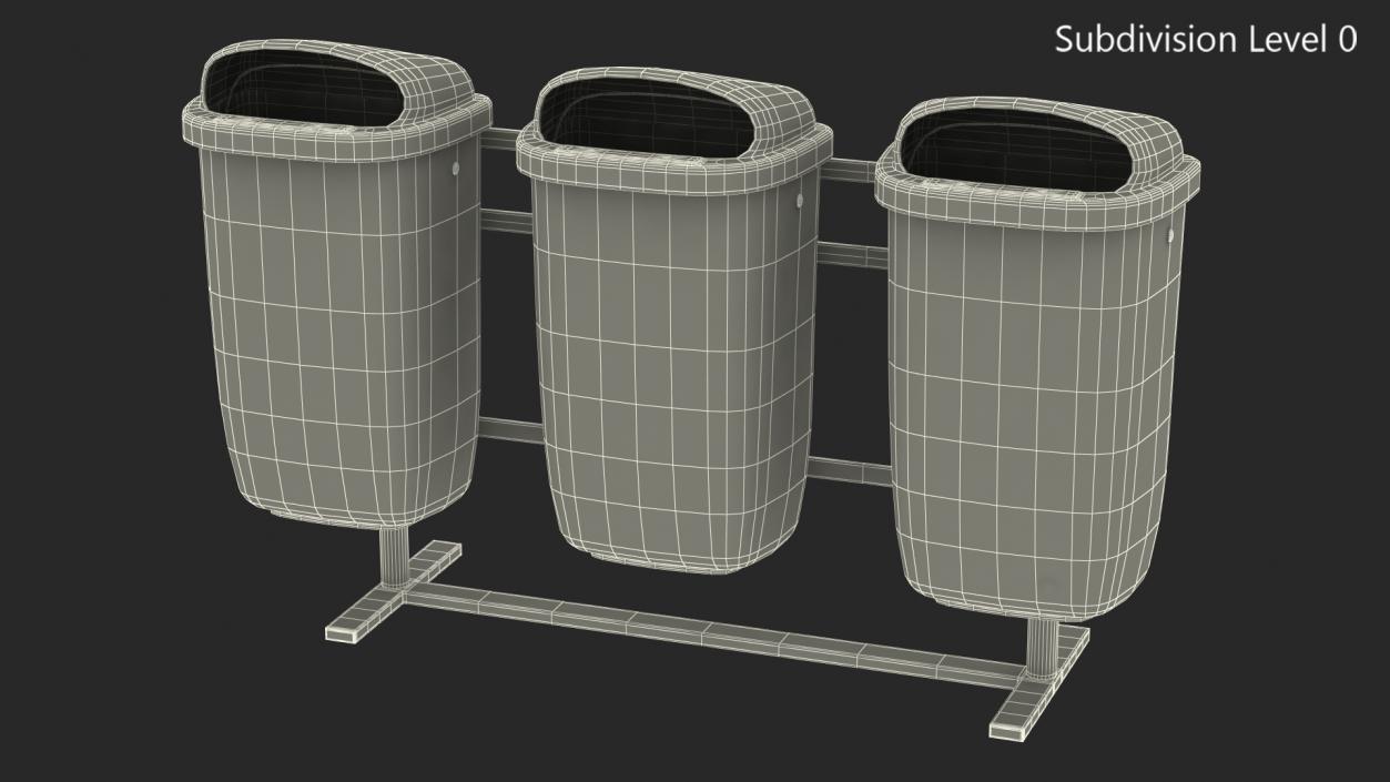 3D Outdoor Triple Plastic Trash Cans model