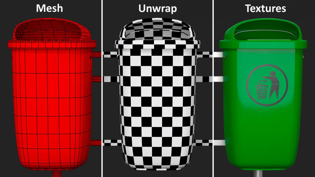 3D Outdoor Triple Plastic Trash Cans model