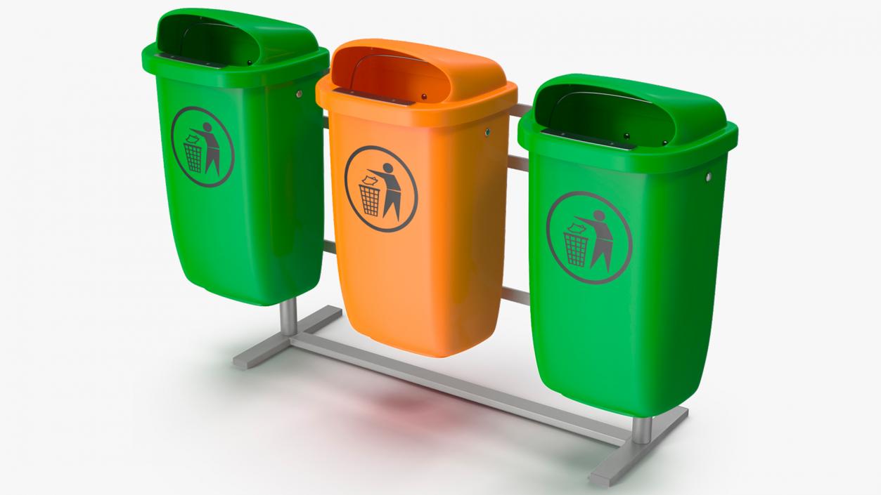 3D Outdoor Triple Plastic Trash Cans model