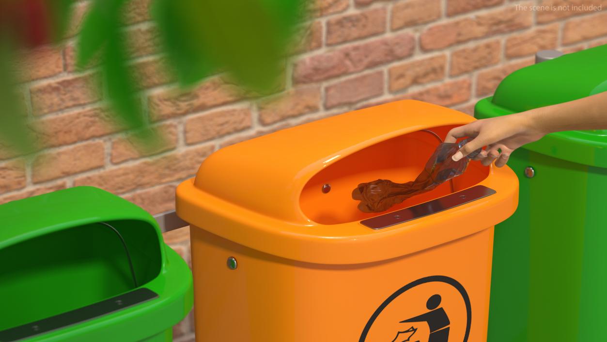 3D Outdoor Triple Plastic Trash Cans model