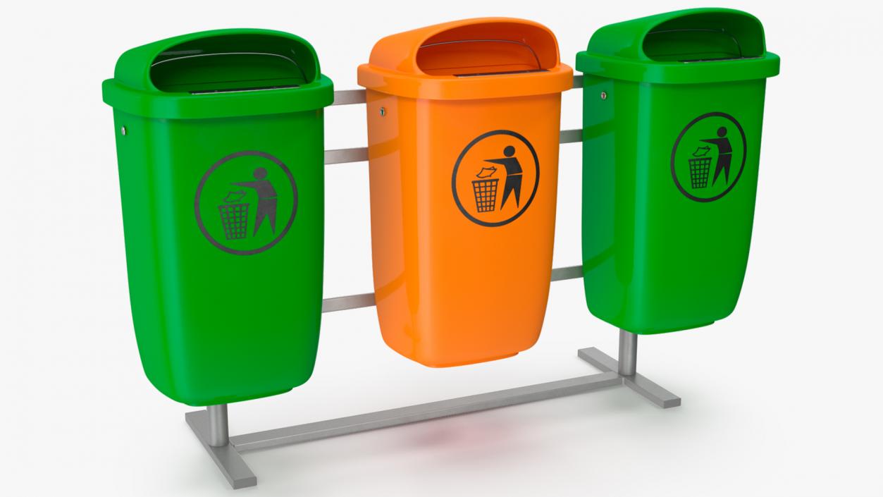 3D Outdoor Triple Plastic Trash Cans model