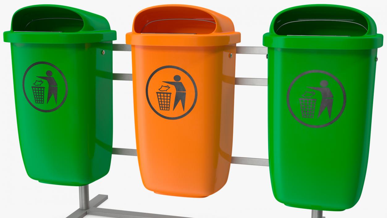 3D Outdoor Triple Plastic Trash Cans model