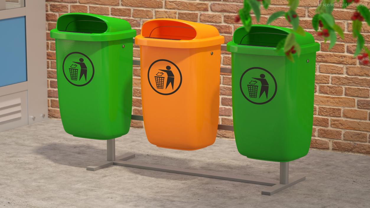 3D Outdoor Triple Plastic Trash Cans model