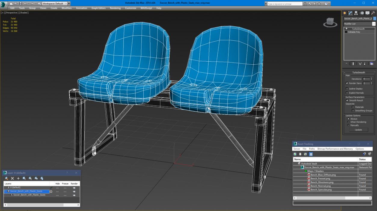 3D Soccer Bench with Plastic Seats