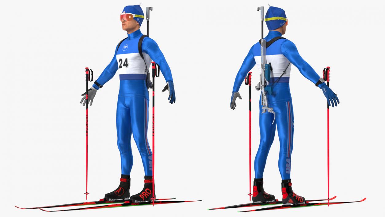 3D model Biathlete Fully Equipped USA Team Rigged