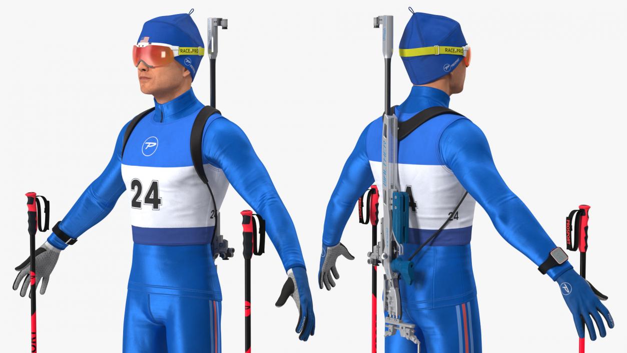 3D model Biathlete Fully Equipped USA Team Rigged