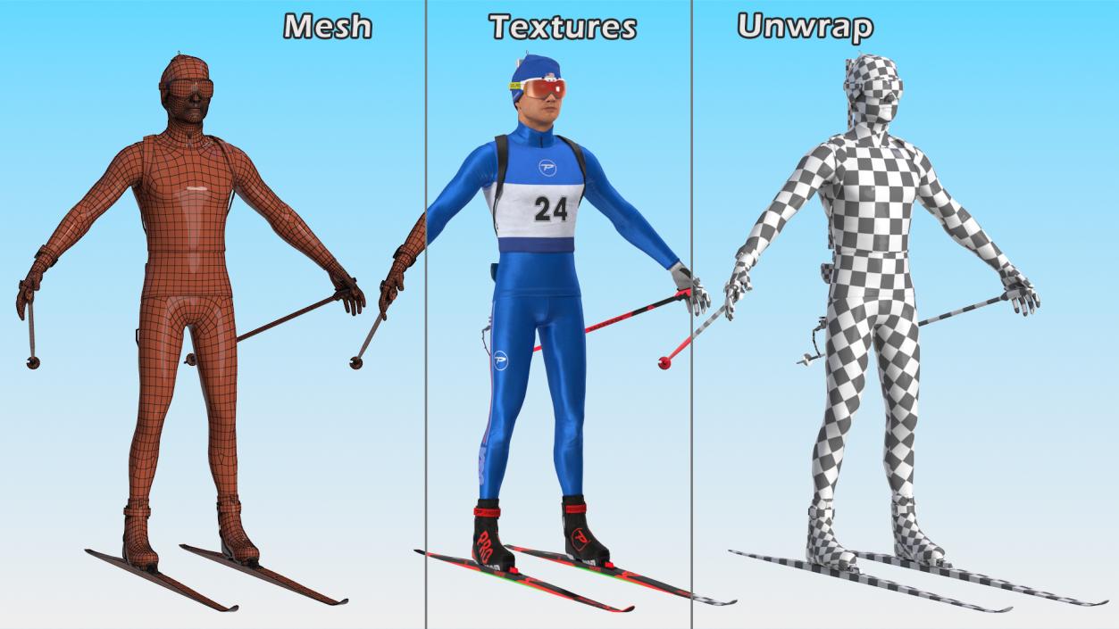 3D model Biathlete Fully Equipped USA Team Rigged