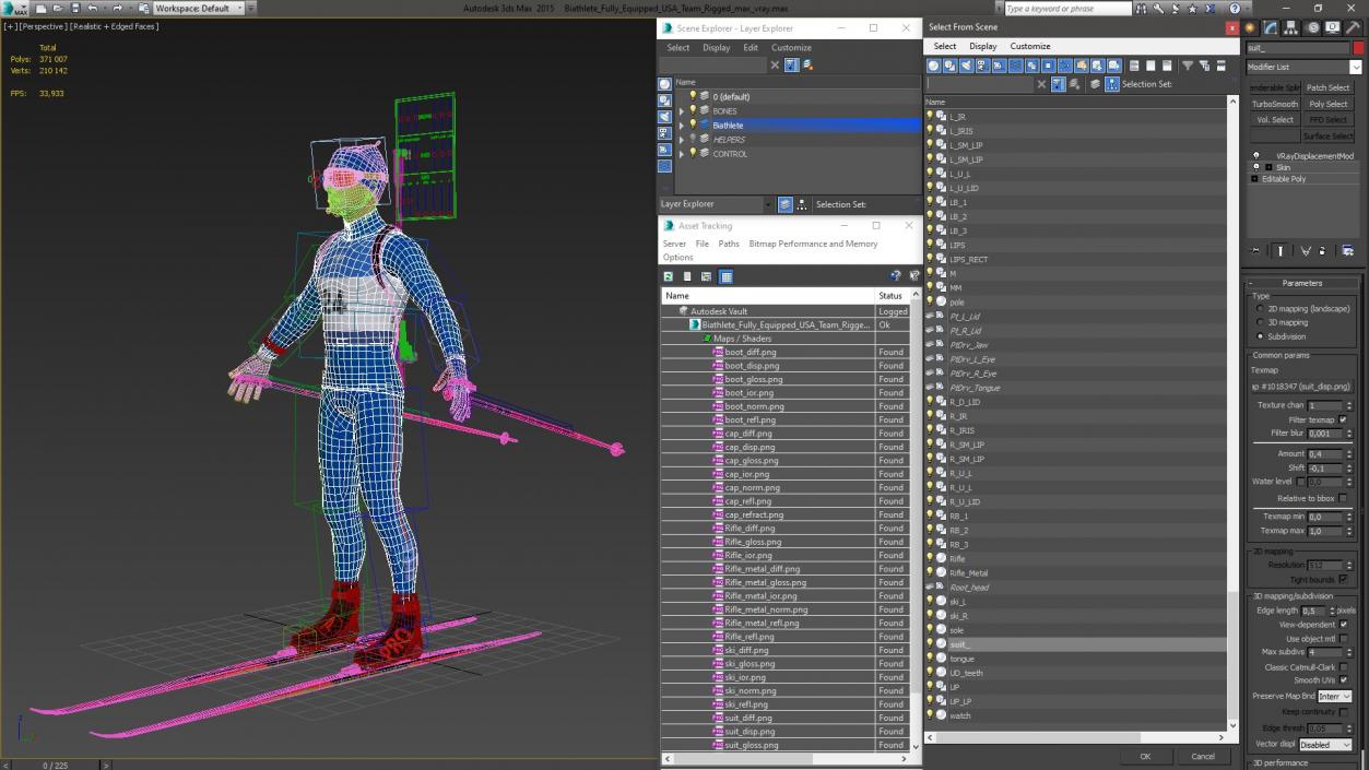 3D model Biathlete Fully Equipped USA Team Rigged