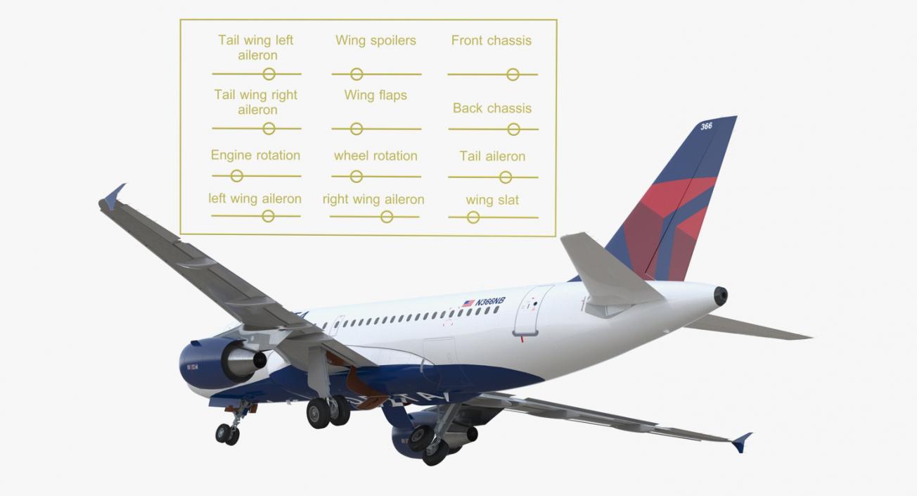 Airbus A319 Delta Air Lines Rigged 3D model