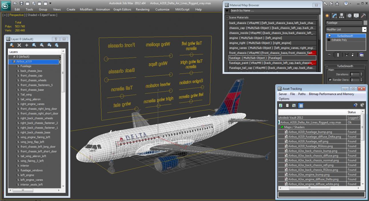 Airbus A319 Delta Air Lines Rigged 3D model