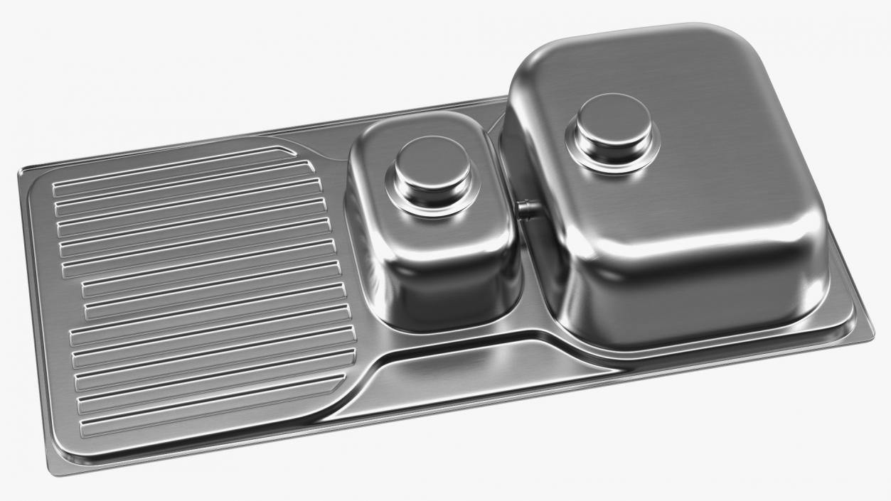 3D model Double Bowl Kitchen Sink with Drainboard