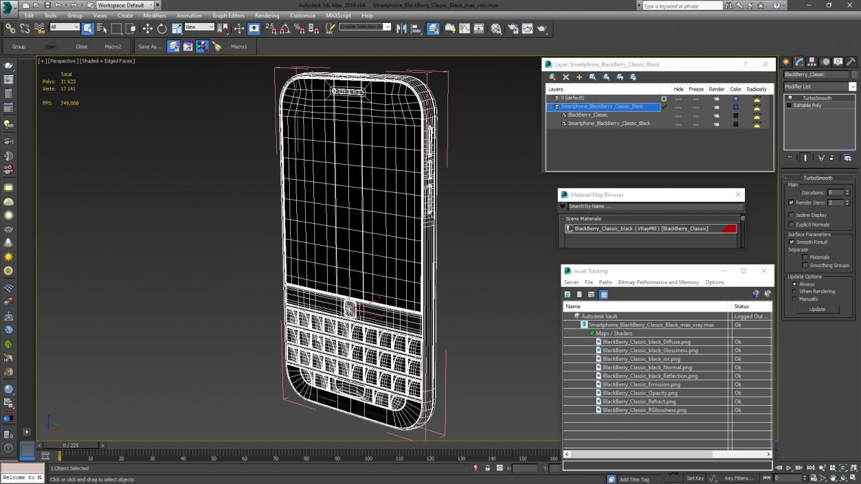 3D model Smartphone BlackBerry Classic Black