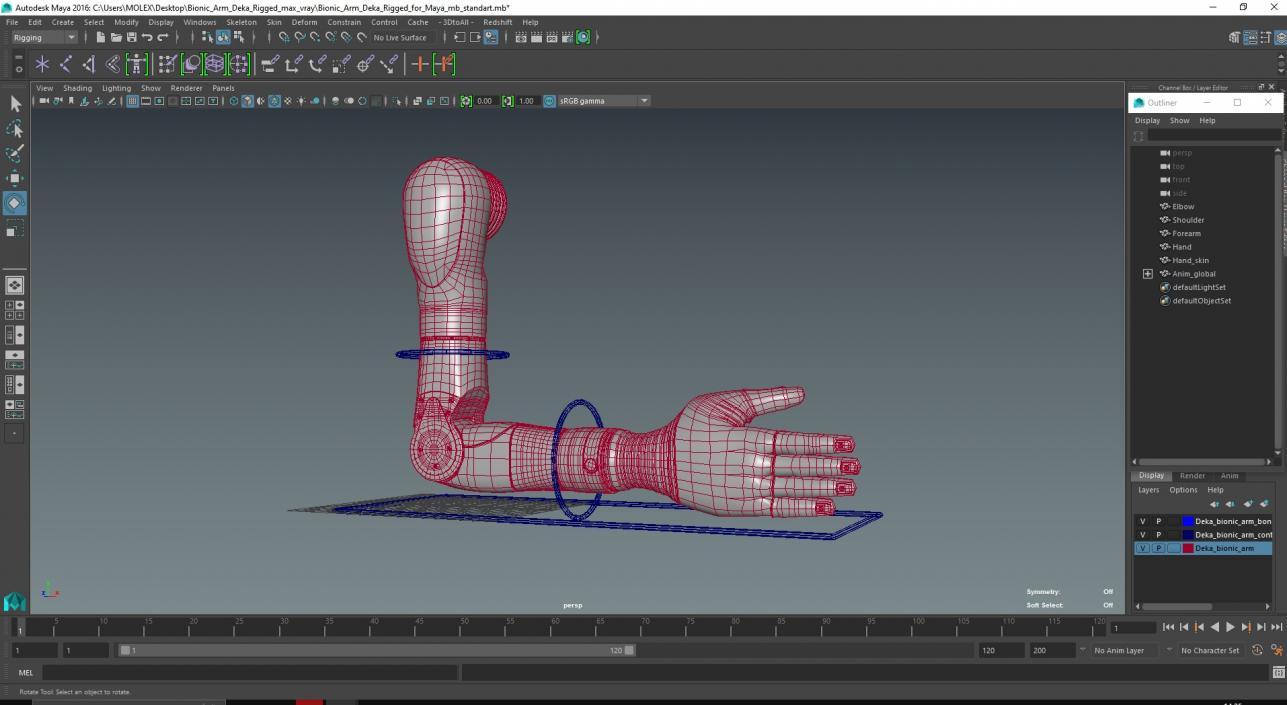 3D Bionic Arm Deka Rigged for Maya